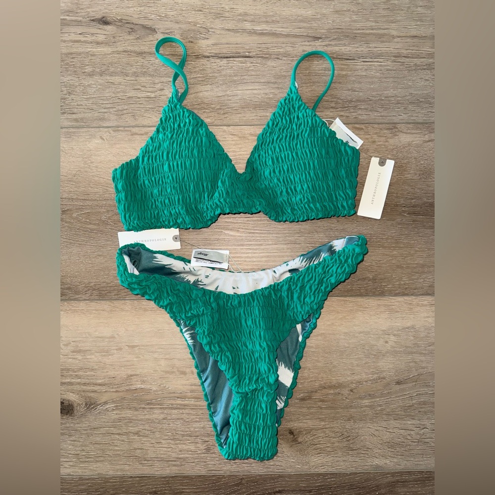 NWT Maaji Green Textured Splendour Liberties 2 Piece Bikini Set Anthropologie L